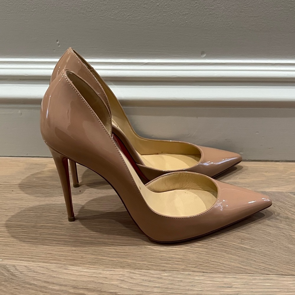 Christian Louboutin Iriza 100mm Heels Nude Patent Leather 38.5 8.5 Classic!